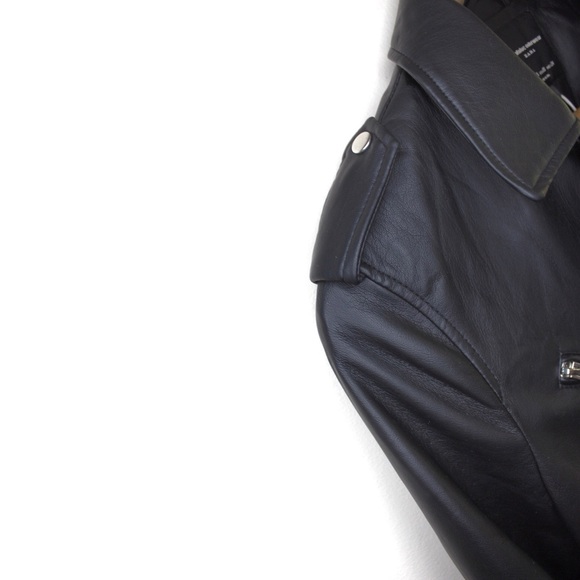 Zara Vegan Leather Edgy Moto Biker Jacket XS Girls Rule Slogan Bloggers Favorite - Picture 9 of 16